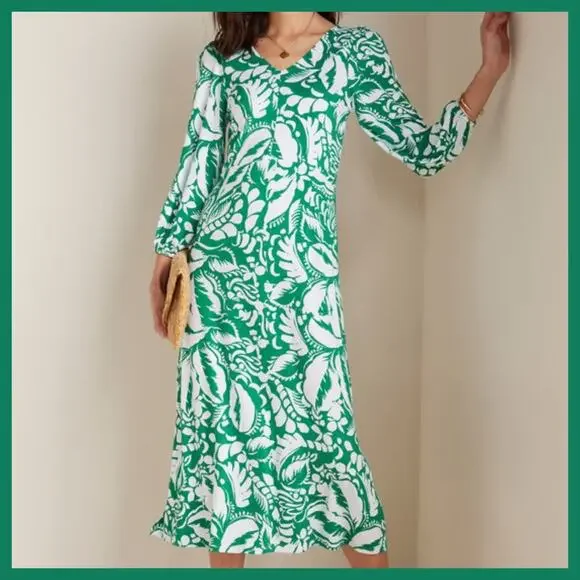 Soft Surroundings Green and White Baru Dress Medium - Picture 6 of 6